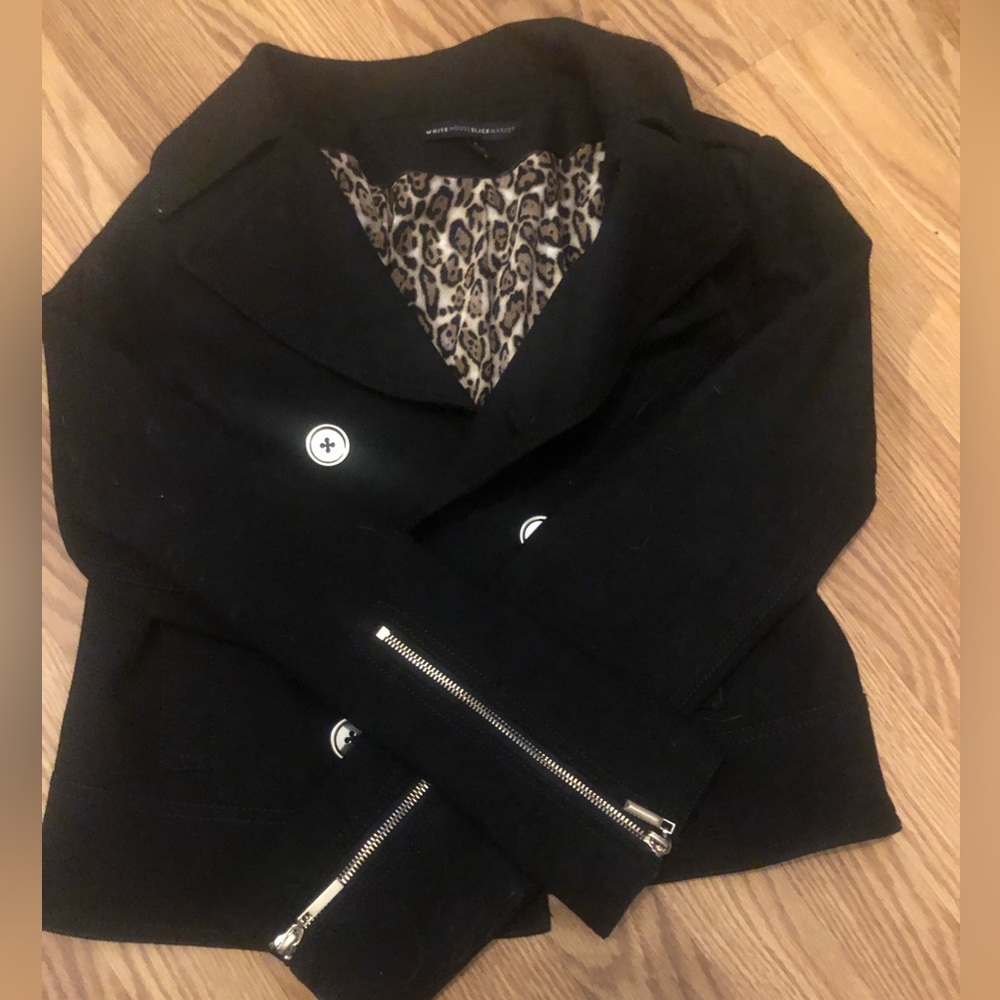 White House Black Market Button Down Jacket with Leopard Lining Size Small